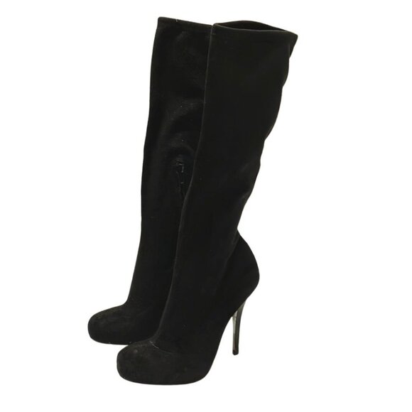 Bebe faux suede black stiletto heel tall pull on glam night out boots size 6 - Picture 1 of 7